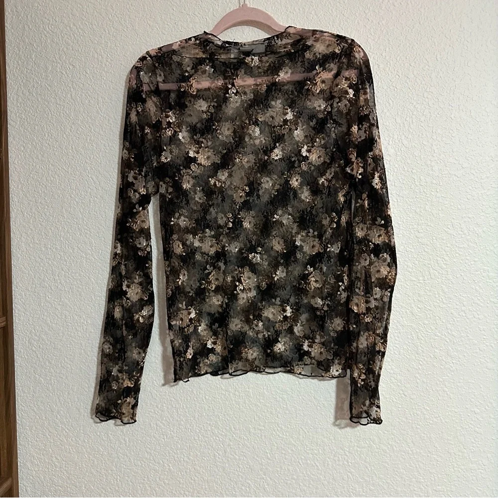 Willow & Root Floral Lace Top Size L Black Whimsical Grunge - Picture 3 of 5